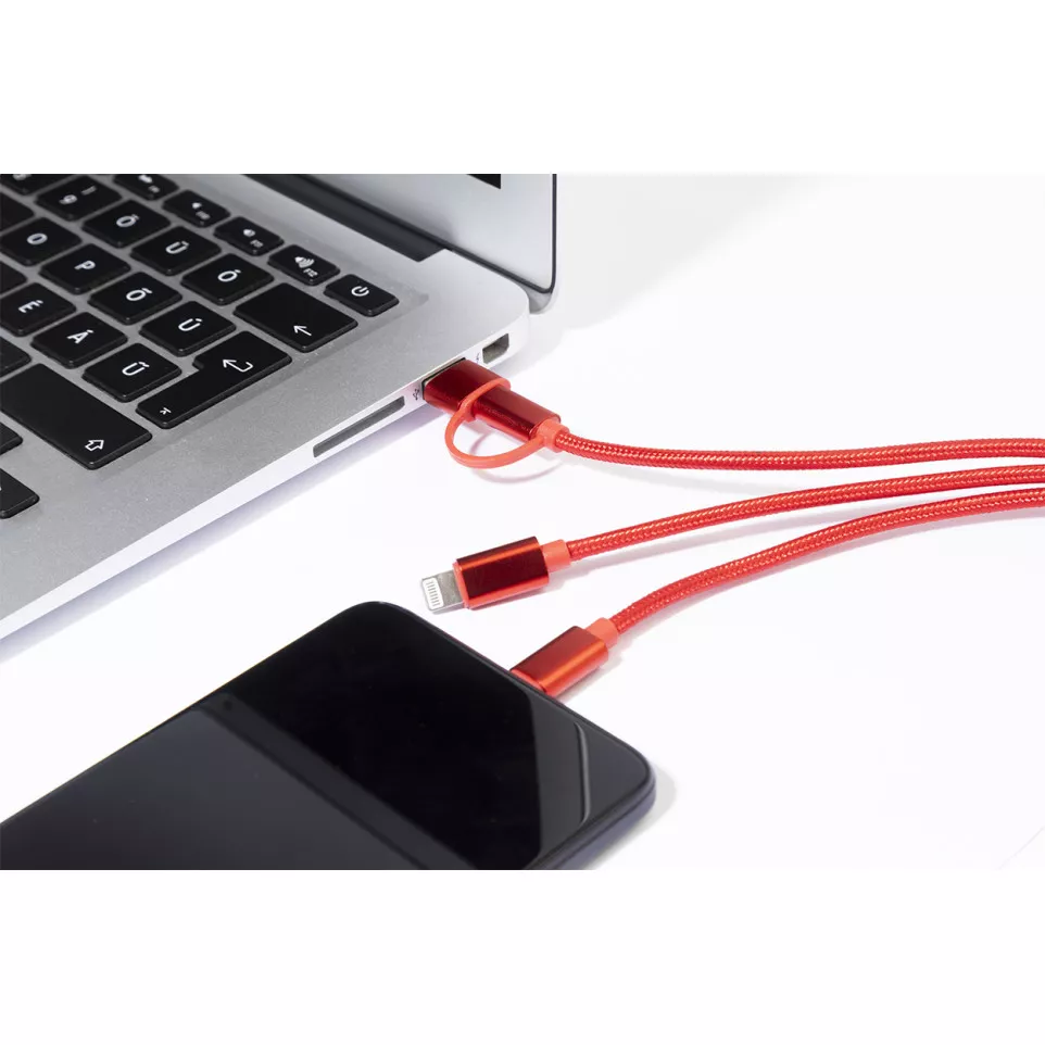 Rafob red  keyring USB charger cable 