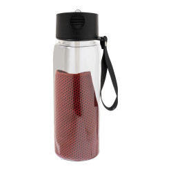 Fitmax rouge  Bouteille de sport en RPET avec serviette 