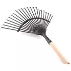 Balai à gazon en métal 22 dents avec manche bois / pce