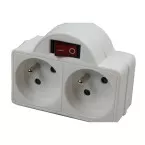 Domino blanc 2 prises 16A + terre avec interrupteur / pce