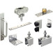 Garniture de roulettes, équerres, supports, butées, guides pour 1 porte lg.max.4m et montage avec profil de guidage inférieur U 