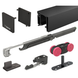 Kit complet ferrure coulissante SAF-SLIM alu.anodisé brossé noir pour largeur de porte max.830mm, max.10 à 20kg par porte / pce