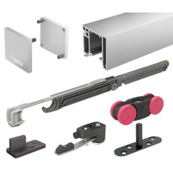 Kit complet ferrure coulissante SAF-SLIM alu.anodisé brossé naturel pour largeur de porte max.830mm, max.21 à 60kg par porte / p