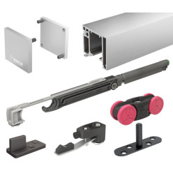 Kit complet ferrure coulissante SAF-SLIM alu.anodisé brossé naturel pour largeur de porte max.830mm, max.10 à 20kg par porte / p