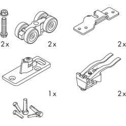 Garniture de roulettes avec plaques à suspension transversale, arrêts et guide pour coulissant Hawa Porta 60 H et 60 HC 60kg / P