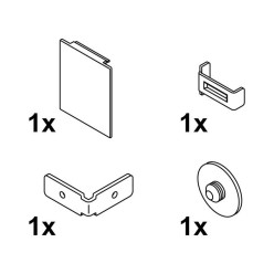Kit d'extrémité de cache-rail en aluminium avec clip de fixation pour coulissant Hawa PORTA 60/100 HC / PCE