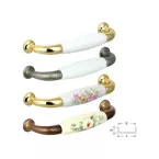 White Porcelain Furniture Handle with Gold Decoration per piece