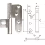 Stainless Steel Lift-Off Hinge 100x77 Ø16mm Right for Metal Frame / pc