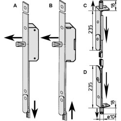 Upper Extension ASS 4380 F16 for Multipoint Lock with Lever Handle and Round Bolt F16 Length 500 mm per piece