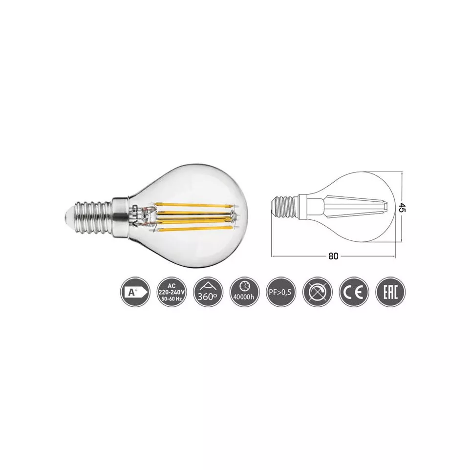 Transparent LED Pear Bulb E14 4W 400...