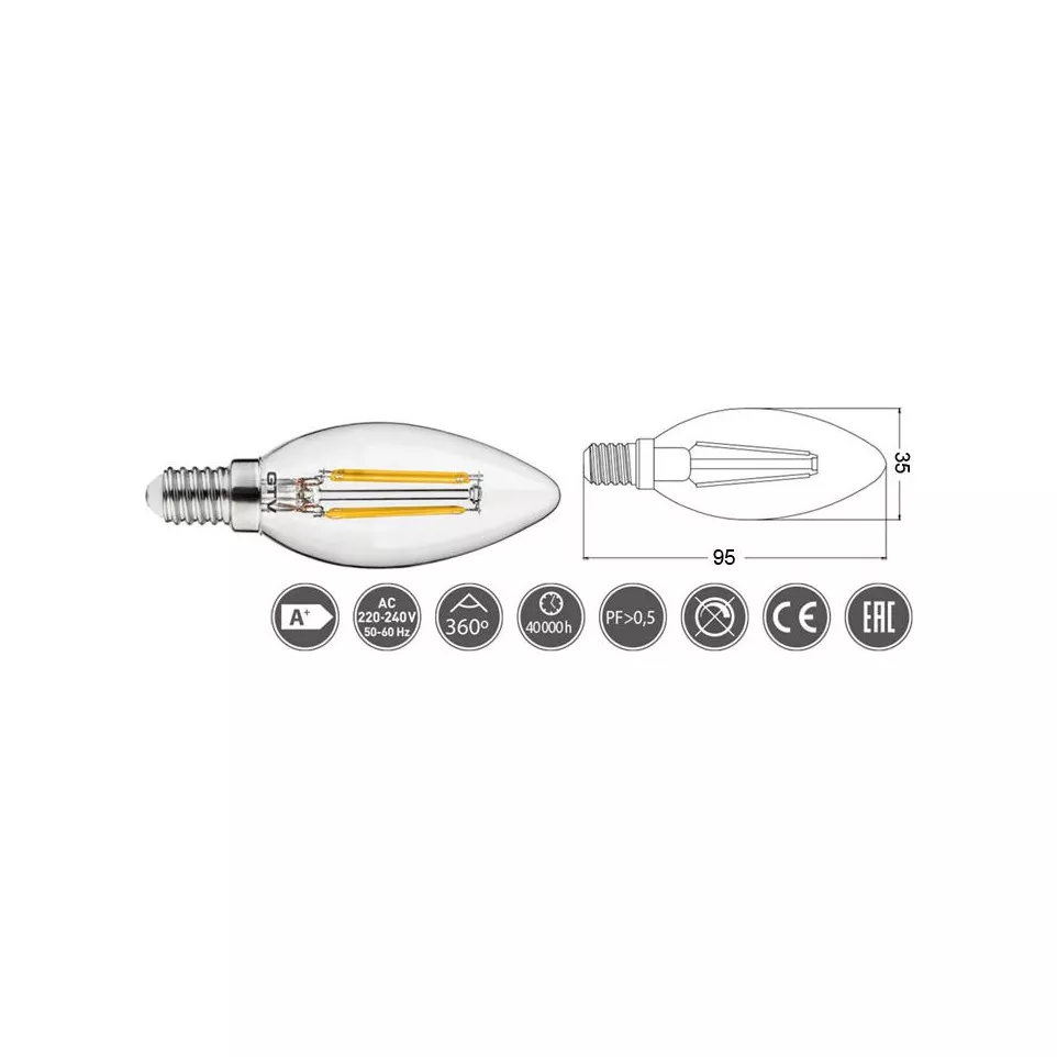 LED-lamp tupile helder E14 4W 400 Lm...