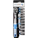 Set of 10 Sockets 10 to 24 mm with 1/2\" Ratchet per piece