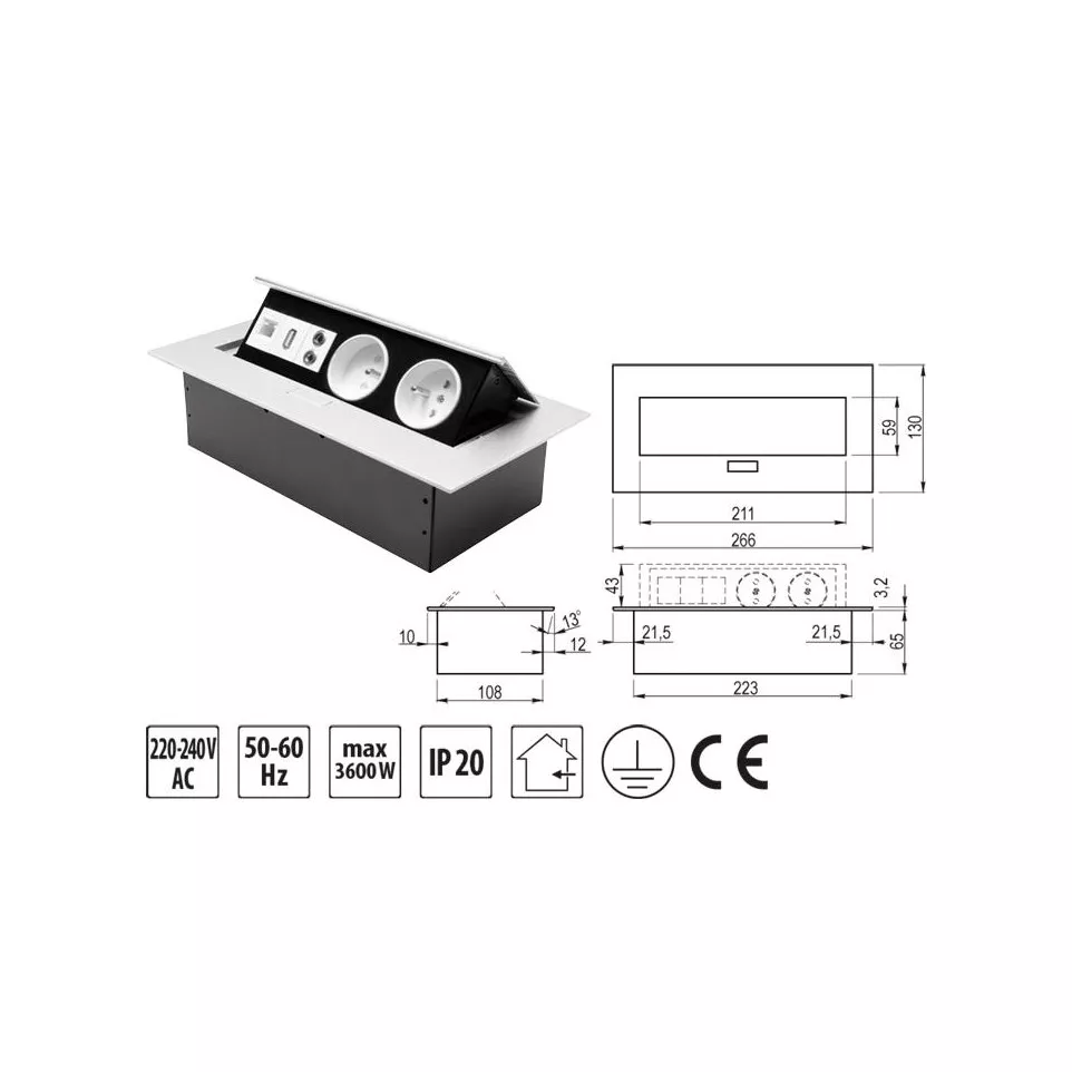 Rectangular Multimedia Pop-Up Socket...