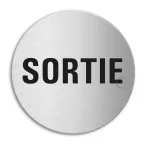 Pictogramme \"sortie\" inox auto-adhésif Ø100mm épaiseeur 1mm / pce