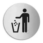 Pictogramme \"poubelle\" inox auto-adhésif Ø100mm épaisseur 1mm / pce