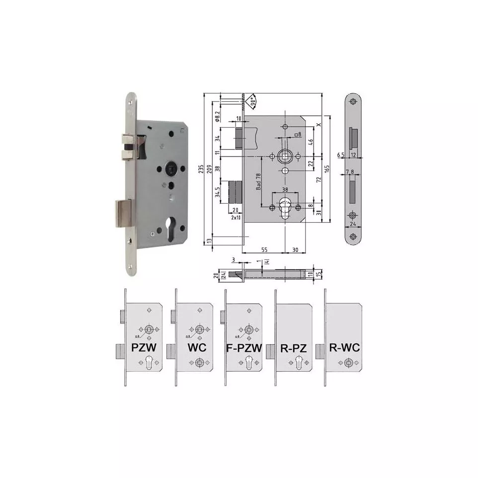 CES DIN Mortise Lock PZW 65/72...