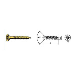 Vis à bois laiton tête fraisée cruciforme (PZ2) din 7997 Ø4,5x40mm / 200pce