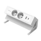Fellowes Power Desk 2 Desktop Power Socket 2 Outlets + 1 x USB-A + 1 x USB-C White For Belgium