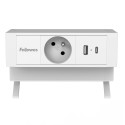 Fellowes douille Power Desk, 1 prise + 1 x USB-A + 1 x USB-C, blanc, pour la Belgique