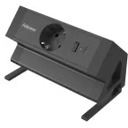 Fellowes Power Desk Grommet, 1 Socket + 1 x USB-A + 1 x USB-C, Black, for the Netherlands