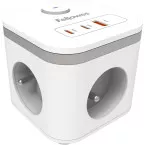 Fellowes douille Power Cube, 3 prises + 1 x USB-A + 2 x USB-C, blanc, pour la Belgique