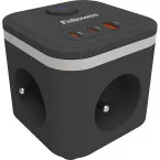 Fellowes contactdoos Power Cube, 3 stopcontacten + 1 x USB-A + 2 x USB-C, zwart, voor België
