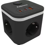 Fellowes Power Cube Extension Lead 3 Outlets + 1 x USB-A + 2 x USB-C Black for the Netherlands