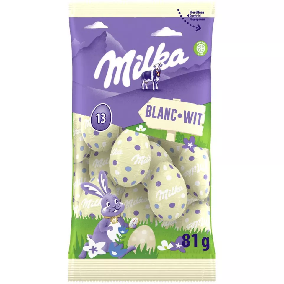 Milka paaseitjes, 81 g, wit