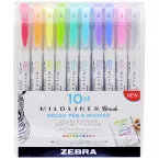 ZEBRA MILDLINER Brush Pen and Fineliner, Set of 10 Pieces, Assorted Colors