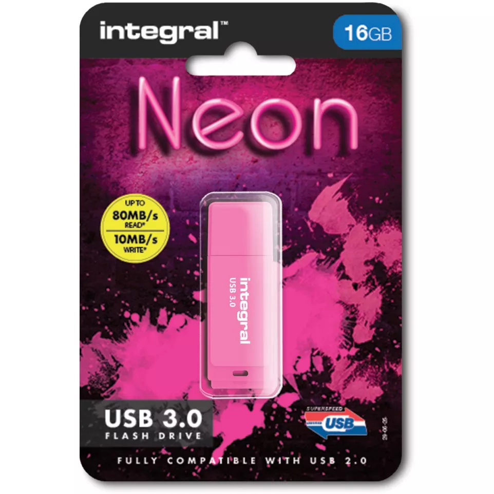 Integral Neon USB 3.0 stick, 16 GB, roze