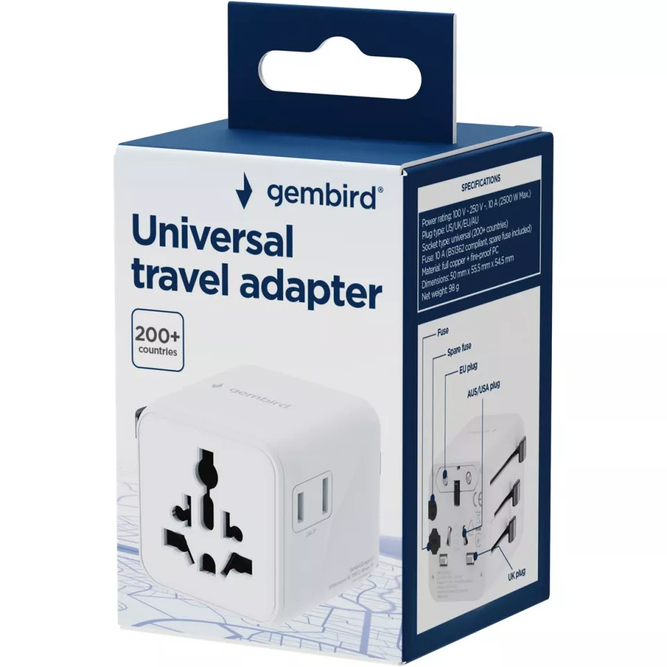 Gembird reisstekker, wit