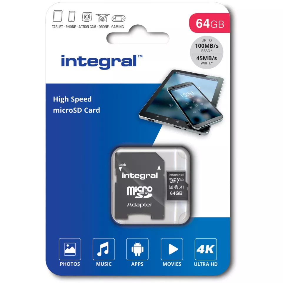 Integral microSDXC Memory Card V30, 64GB