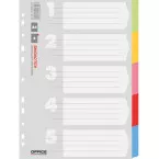 OFFICE products tabbladen, A4, karton, 11-gaatsperforatie, geassorteerde kleuren, 5 tabs