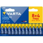 Varta Longlife Power AA Batteries, Pack of 12 (Blister 8 + 4)
