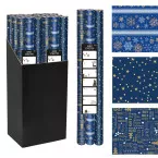 Christmas Gift Wrapping Paper, Blue, 70 cm x 2 m, Pack of 3 Sheets