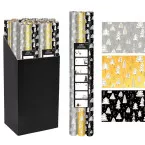 Christmas Gift Wrapping Paper, 70 cm x 2 m, Black Gold Silver, Pack of 3 Sheets
