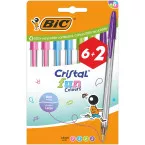 BIC Cristal Fun Ballpoint Pens Assorted Colors Pack of 6 Plus 2 Free