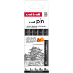 Uni Pin fineliner, pointes calibrées, noir, 0,1-0,3-0,5-0,7-0,9 mm, blister de 4 + 1 gratuit