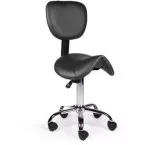 Tabouret selle de cheval sans anneau repose-pieds, avec dos, piston bas, noir