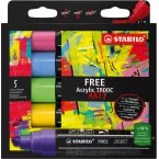 STABILO free acrylmarker T800 Seaside, schuine punt, 4-10 mm, geassorteerde kleuren, pak van 5 stuks