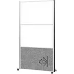 MAULconnecto scheidingswand, 2 x whiteboard, 1 x donkergrijs, frame zilver, mobiel