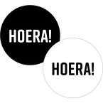 KP etiket \"Hoera!\", diameter 40 mm, 2 varianten, rol van 250 stuks