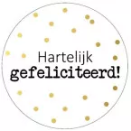 KP label \"Hartelijk gefeliciteerd + dots\" 40 mm diameter roll of 250 stickers