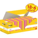 Post-it Notes, 100 feuilles, ft 76 x 76 mm, assorti, 18 blocs + 6 GRATUITS
