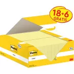 Post-it Notes, 100 feuilles, ft 38 x 51 mm, jaune canari (canary yellow), 18 blocs + 6 GRATUITS