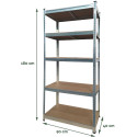 Brasq étagère, ft 180 x 90 x 40, 5 tablettes, argent