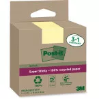 Post-it Super Sticky Notes Recycled, 70 vel, ft 76 x 76 mm, geel, 3 + 1 GRATIS