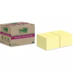 Post-it Super Sticky Notes Recycled, 70 feuilles, ft 76 x 76 mm, jaune, paquet de 12 blocs