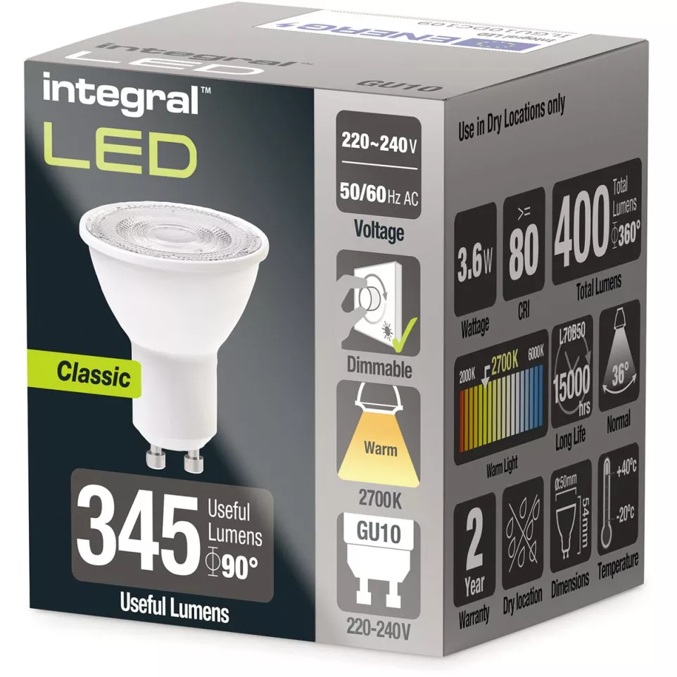 Integral spot LED GU10, dimmable,...