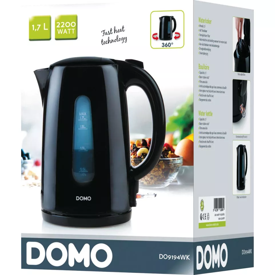 Domo waterkoker 360°, 1,7 liter, zwart